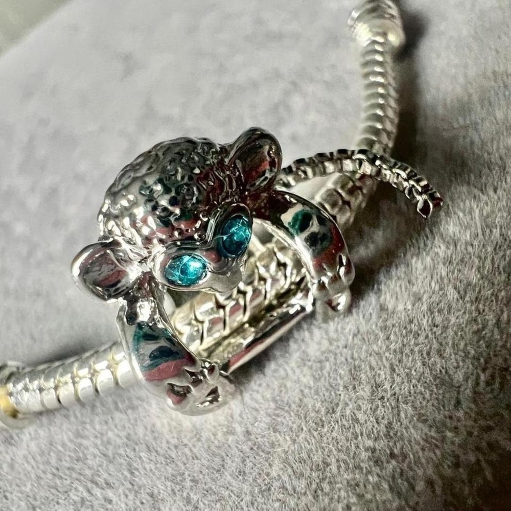 Silver Monkey Charm With Blue Crystal Eyes Fits Pandora Bracelet - Picture 2 of 8